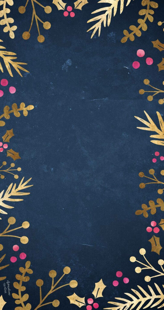 Festive Golden Leaves and Cherries: Celebrate the Holidays with this Phone Border Wallpaper!