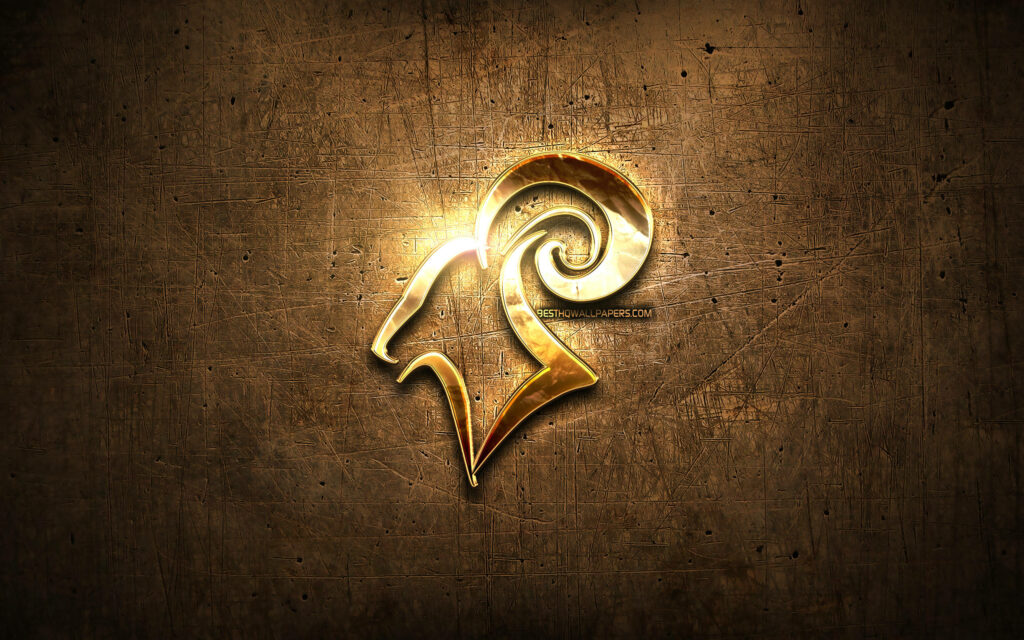 Majestic Aries: Gold Ram Silhouette Enchants Against Abstract Earthy Canvas Wallpaper