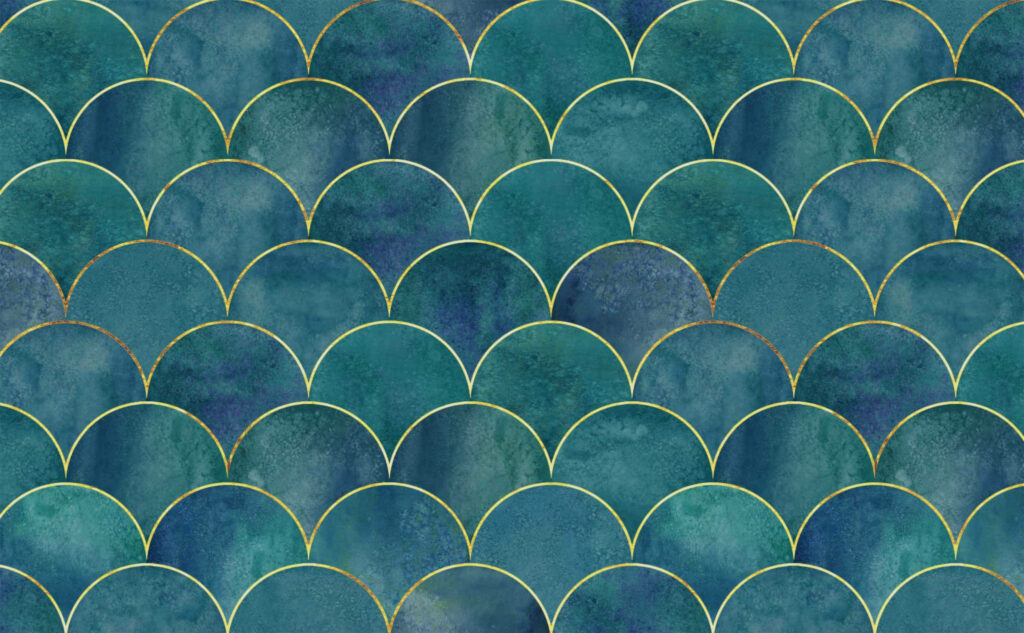Golden Outlined Teal Gradient Scale: A Mesmerizing Wallpaper Pattern