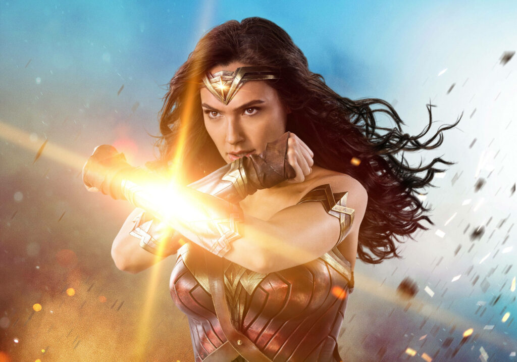 Powerful Pose: Wonder Woman Flaunts Her Golden Bracelets Wallpaper