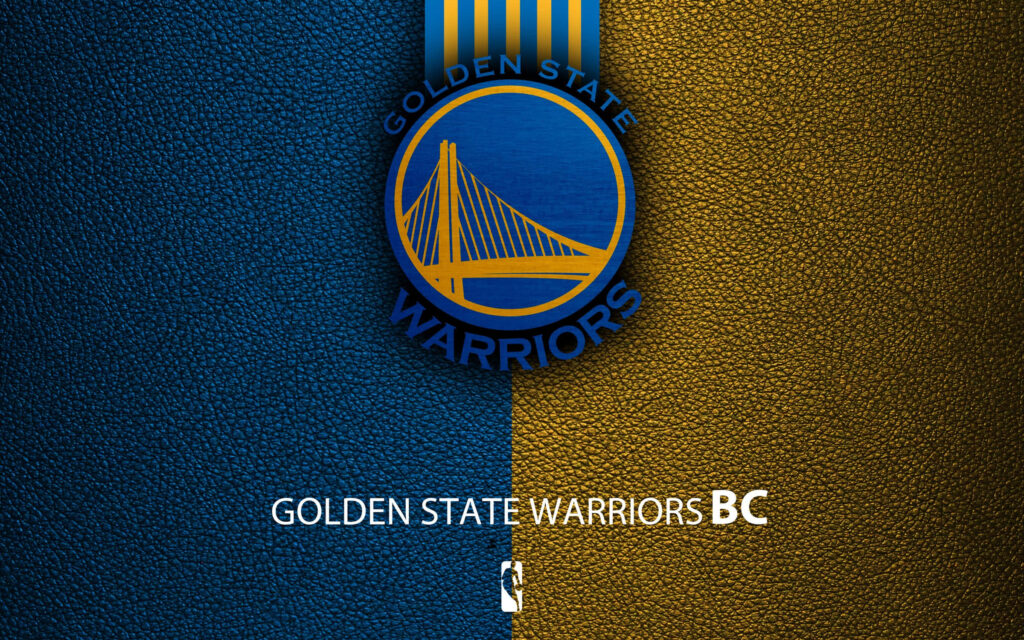 Golden State Warriors logo on blue and gold leather texture background wallpaper design