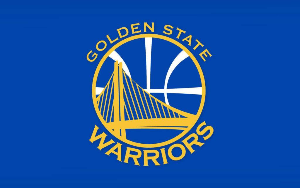 Golden State Warriors logo on bold blue background featuring yellow bridge and basketball design Wallpaper