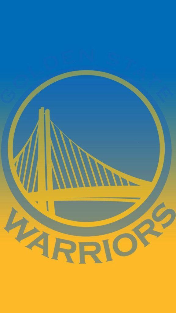 Golden State Warriors logo on bold blue and gold gradient background basketball wallpaper