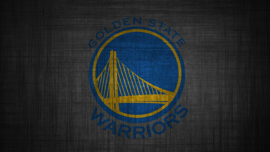 Golden State Warriors logo with golden bridge on blue circle textured black background wallpaper