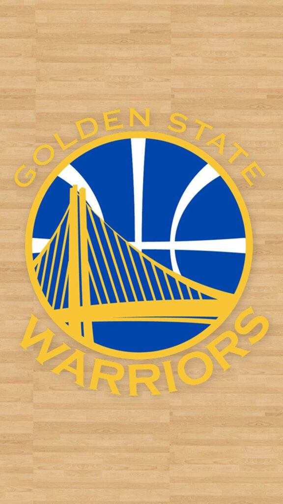 Golden State Warriors logo on textured wood background with vibrant blue gold bridge design Wallpaper