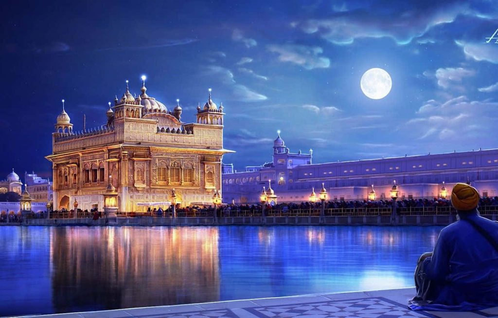 Golden Temple Amritsar glowing full moon reflection calm water serene spiritual wallpaper