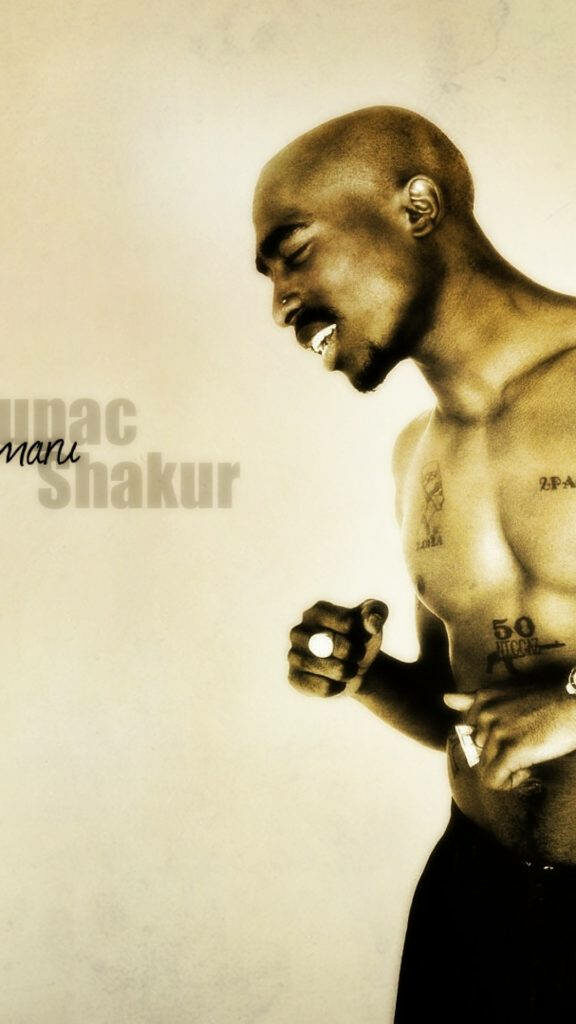 Legendary Rap Icon: Tupac Shakur etched in Gold Wallpaper