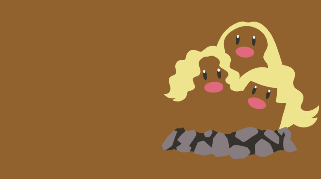 Minimalist Alolan Dugtrio with flowing blonde hair on rocky base brown background wallpaper