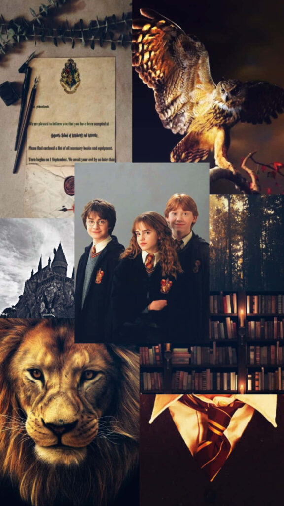 Magical Harry Potter Collage Wallpaper: Gryffindor & Hogwarts