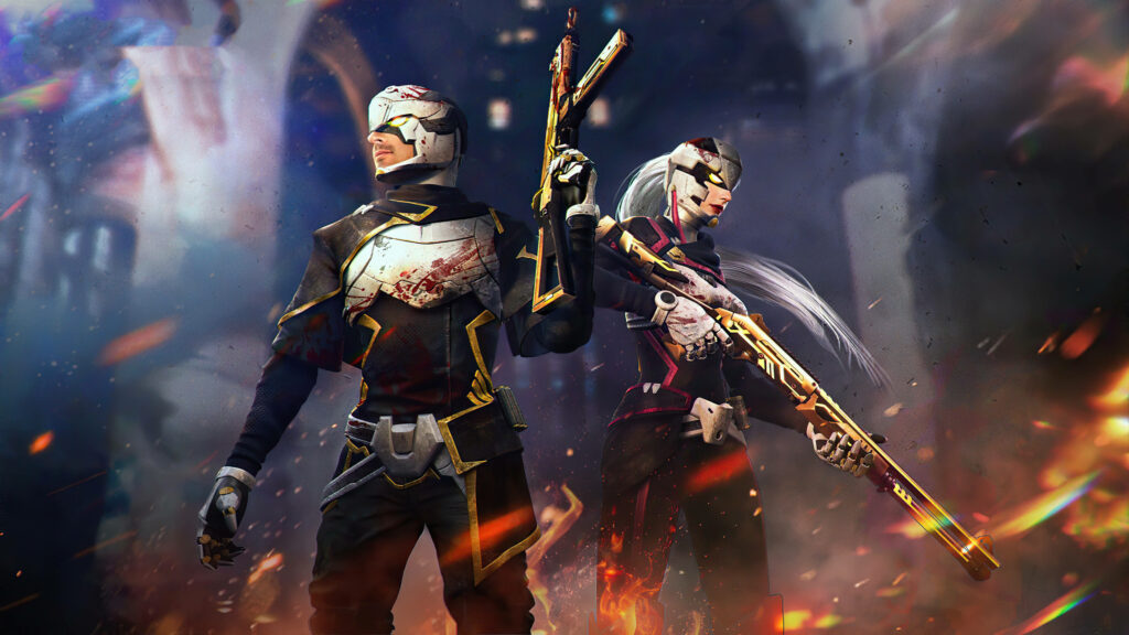 Golden Rifles Unleash Havoc in Free Fire's Striking Warzone: A Captivating Desktop Wallpaper