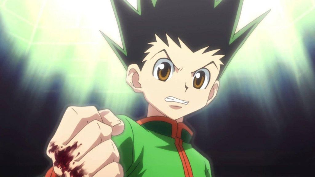 Gon Freecss close-up with bloodied fist intense battle Hunter x Hunter wallpaper background