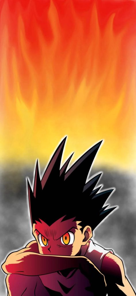 Gon Freecss phone wallpaper fiery anime pose Hunter x Hunter intense mobile background