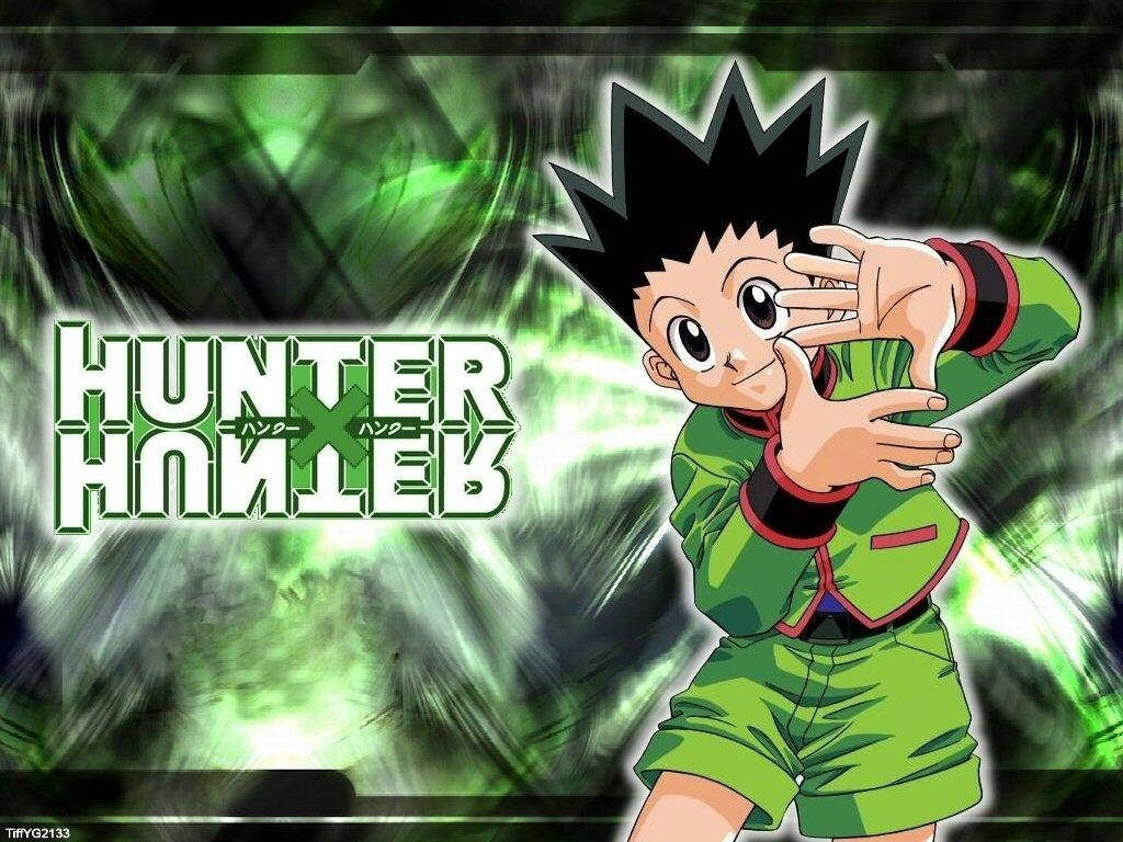 Hunter x Hunter wallpaper of Gon Freecss with glowing green energy and signature hand gesture