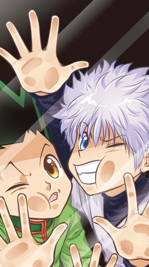 Face-pressed Hilarity: Gon and Killua's Wacky Encounter with a Glass Wall Wallpaper