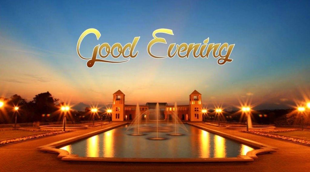 Good Evening wallpaper with sunset fountains reflection pool warm lights serene landscape background