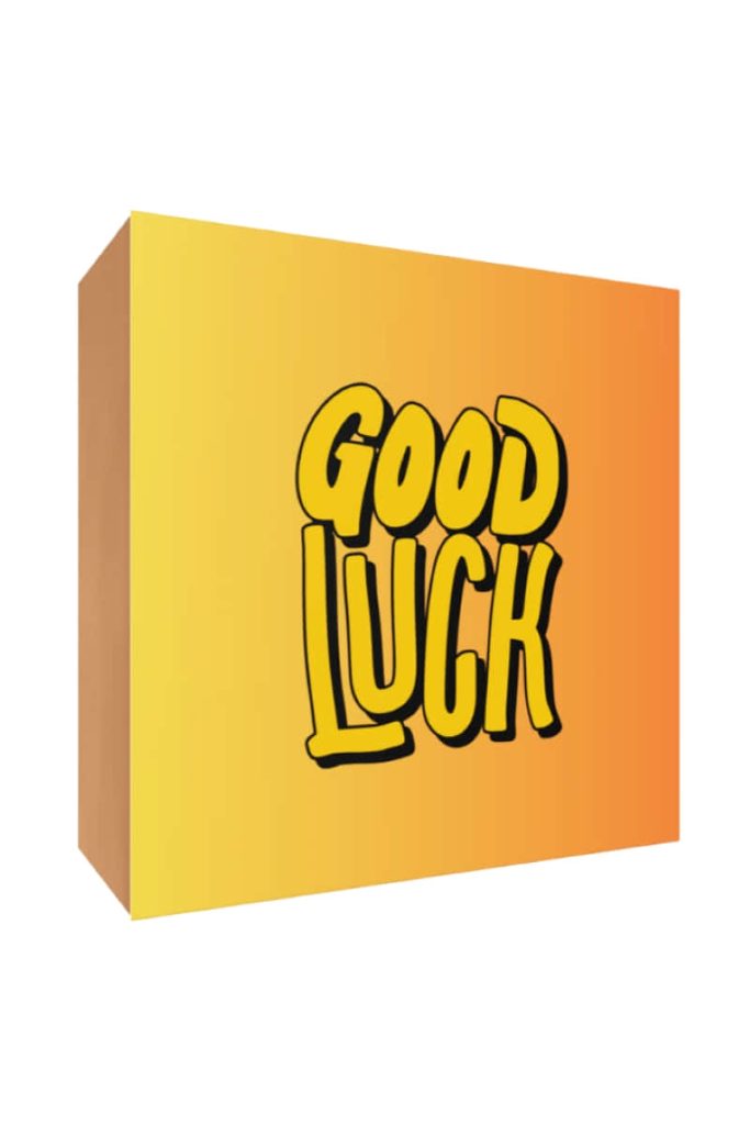Bold 3D Good Luck text in black on warm yellow gradient modern digital wallpaper background