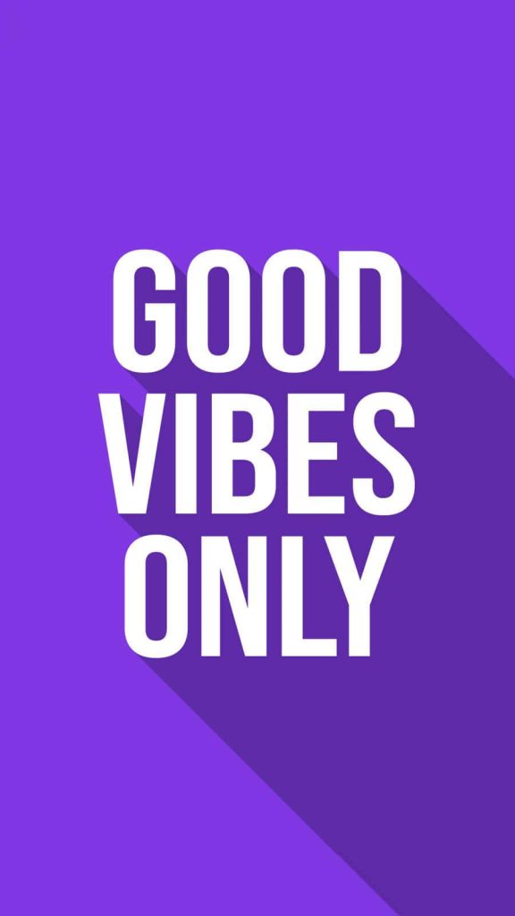 Minimalist purple wallpaper with bold white GOOD VIBES ONLY typography and modern long shadow effect