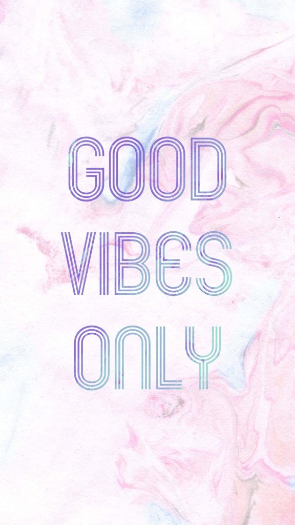 Good Vibes Only typography on pastel pink blue marble background aesthetic wallpaper design