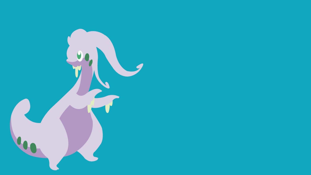 Goodra Minimalist Vector Art Wallpaper on Vibrant Turquoise Background