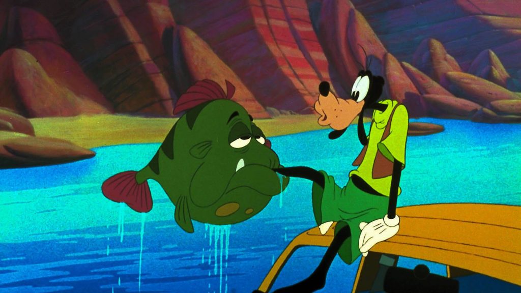 Goofy cartoon wallpaper A Goofy Movie funny fish biting foot scenic canyon background animation