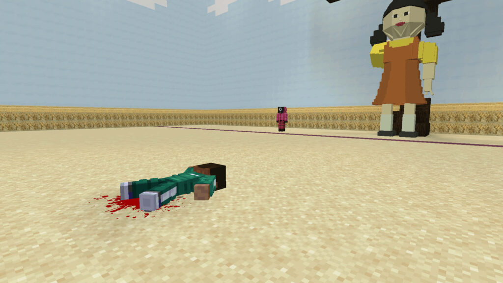 Squid Game Fun Times: Minecraft Edition - A Comical Twist on Red Light, Green Light with a Resting Player Wallpaper