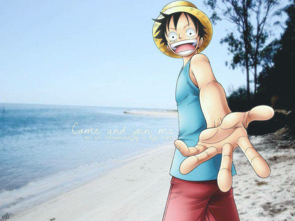 Goofy Luffy Unleashes Vibrant Beach Vibes Wallpaper