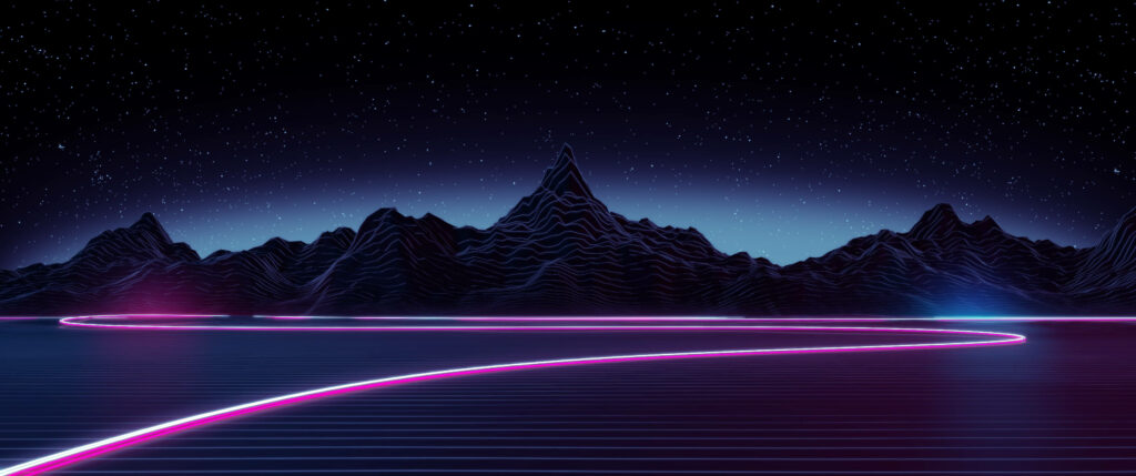 Luminous Mountain Landscape Retrowave Night Background Wallpaper