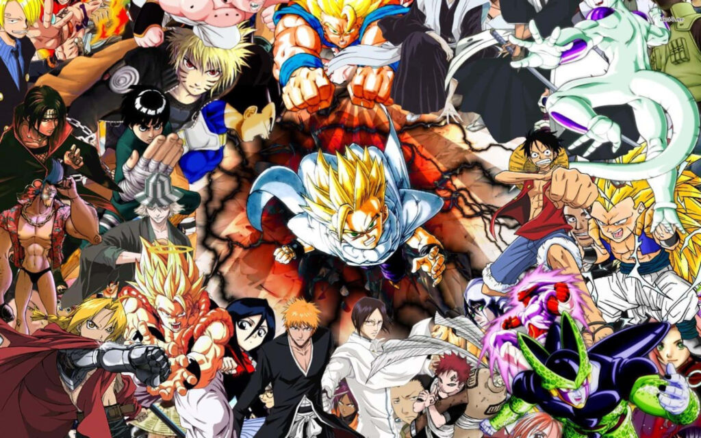 Google Anime: A Diverse Gathering of Iconic Characters from Beloved Series - Dragon Ball Z, Bleach, One Piece, Naruto and More! Wallpaper