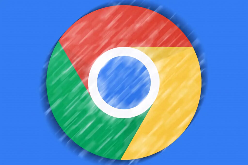 Google Chrome logo wallpaper with vibrant colors and soft diagonal rain streaks on blue background