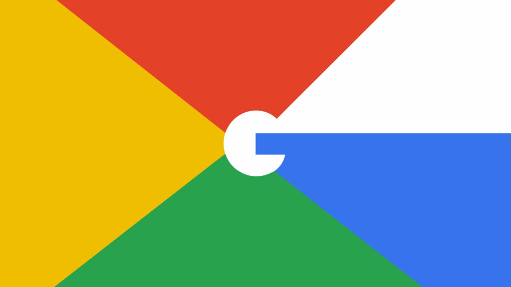 Minimalist 4K Google logo wallpaper with vibrant geometric background in classic Google colors