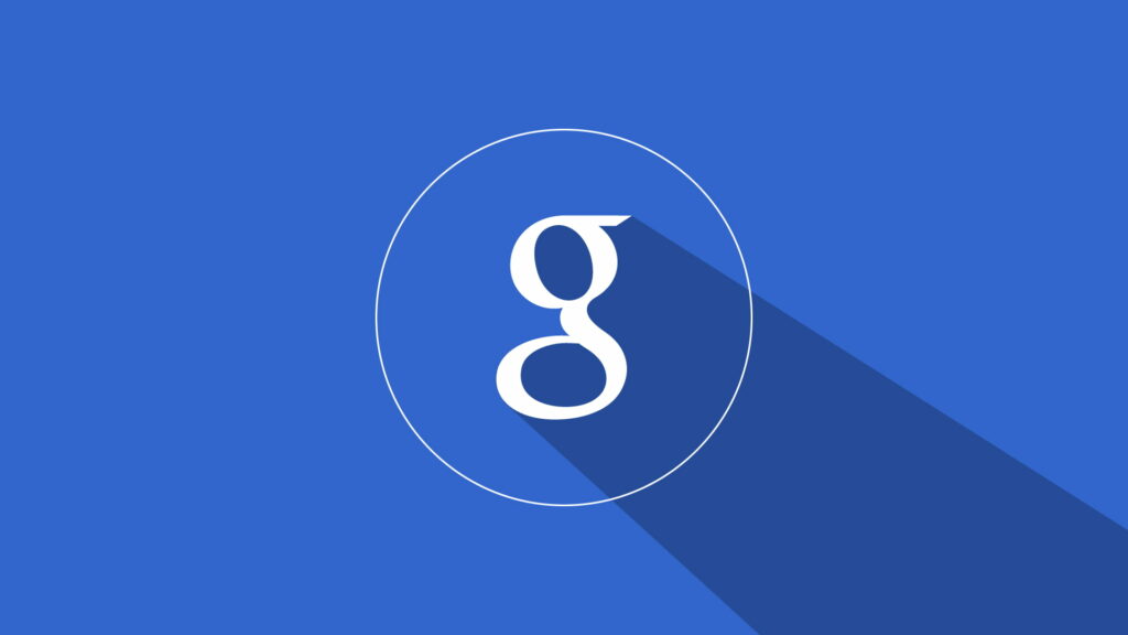 Minimalist Google g logo wallpaper white lowercase g in circle on blue background with long shadow