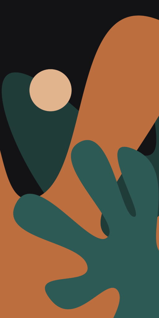 Minimalist abstract wallpaper with layered teal and terracotta shapes and a soft peach circle
