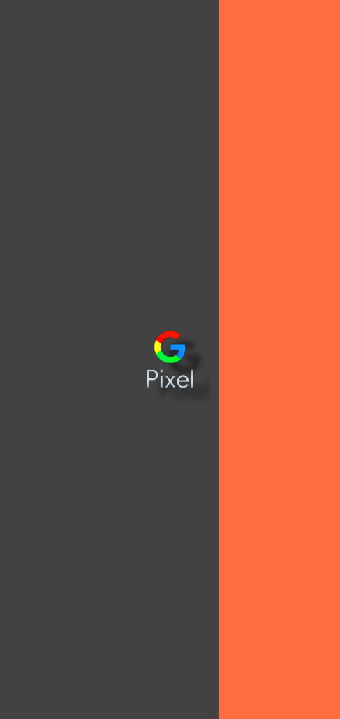 Minimalist Google Pixel wallpaper with vertical split dark gray and orange design and logo