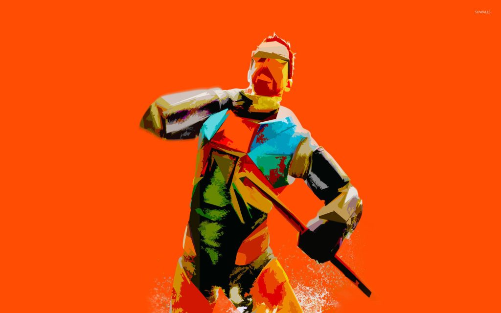 Gordon Freeman Half-Life low poly art crowbar vibrant orange background digital wallpaper