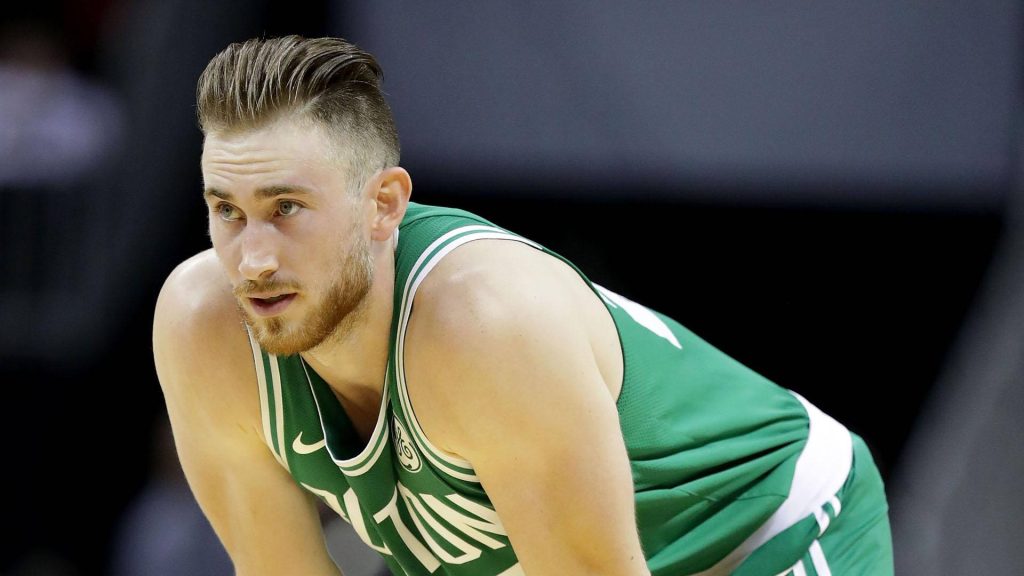Gordon Hayward Boston Celtics wallpaper focused NBA star in green jersey intense game-day photo