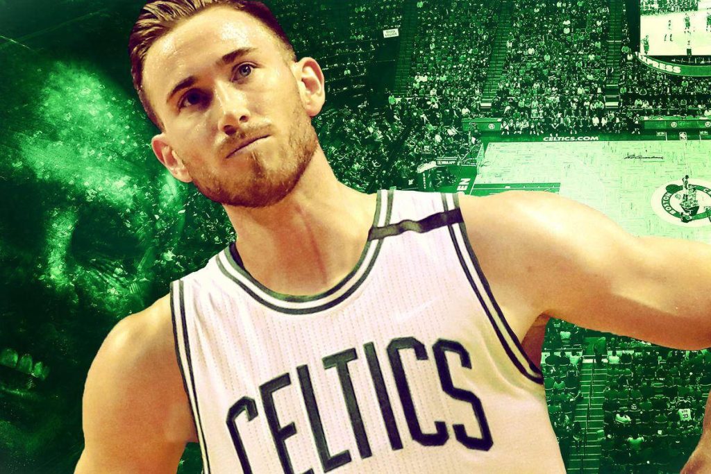 Gordon Hayward in Boston Celtics jersey digital art wallpaper green NBA arena background