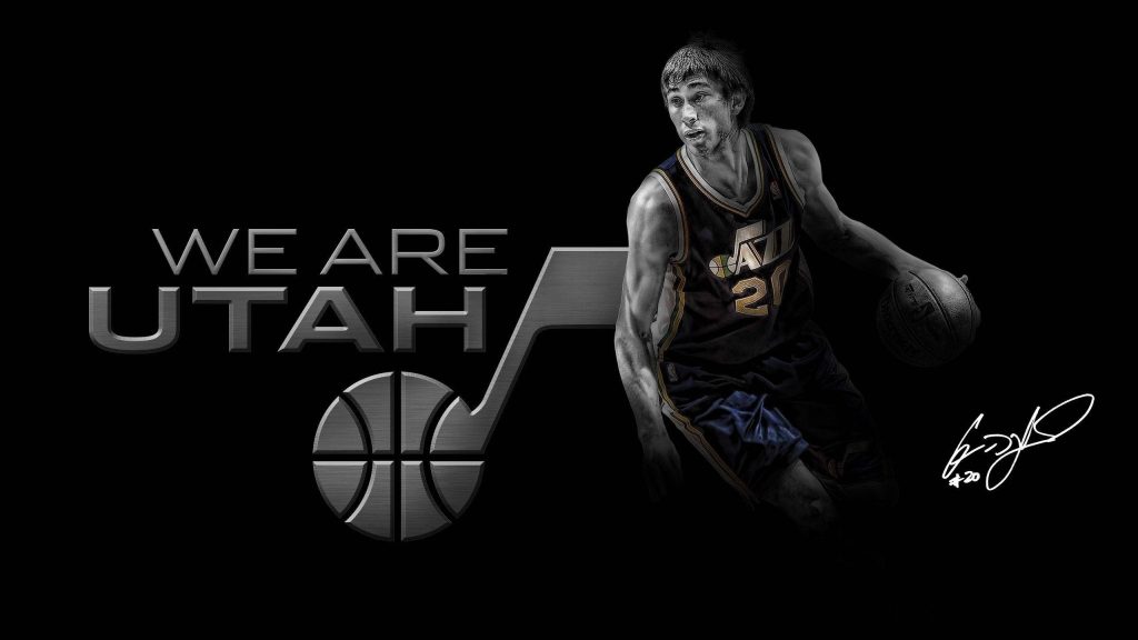 Gordon Hayward Utah Jazz wallpaper with number 20 jersey bold WE ARE UTAH text metallic logo