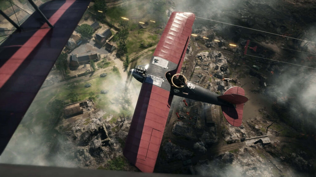 Intense Battlefield 1 Wallpaper: Biplane in Aerial Combat