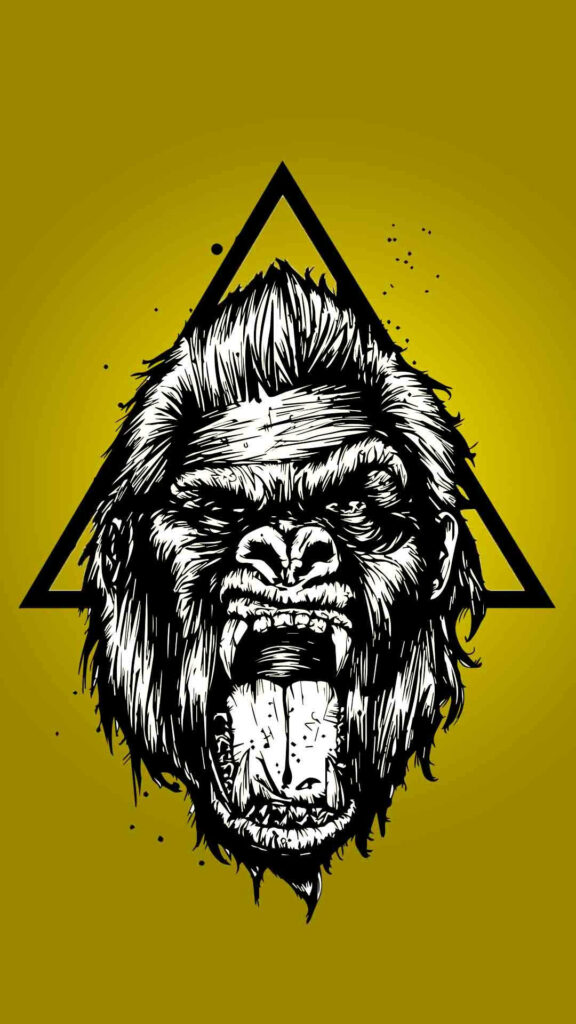 Striking Gorilla Sketch iPhone Wallpaper on Vibrant Yellow Background