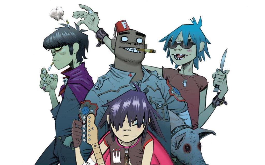 Gorillaz wallpaper with Murdoc Niccals Russel Hobbs 2-D Noodle in Jamie Hewlett style cartoon