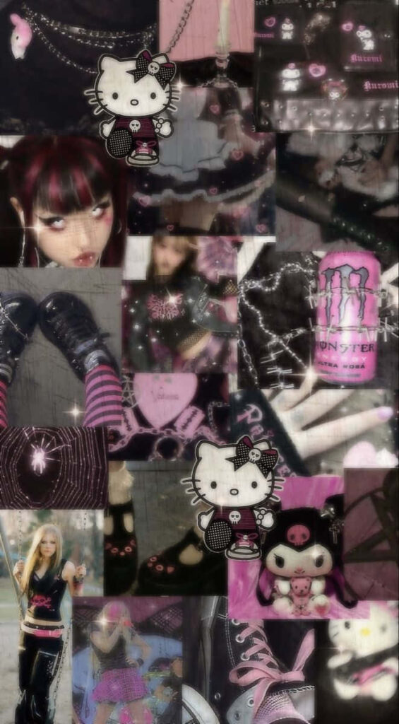 Goth Aesthetic Hello Kitty Wallpaper: Dark & Playful Collage