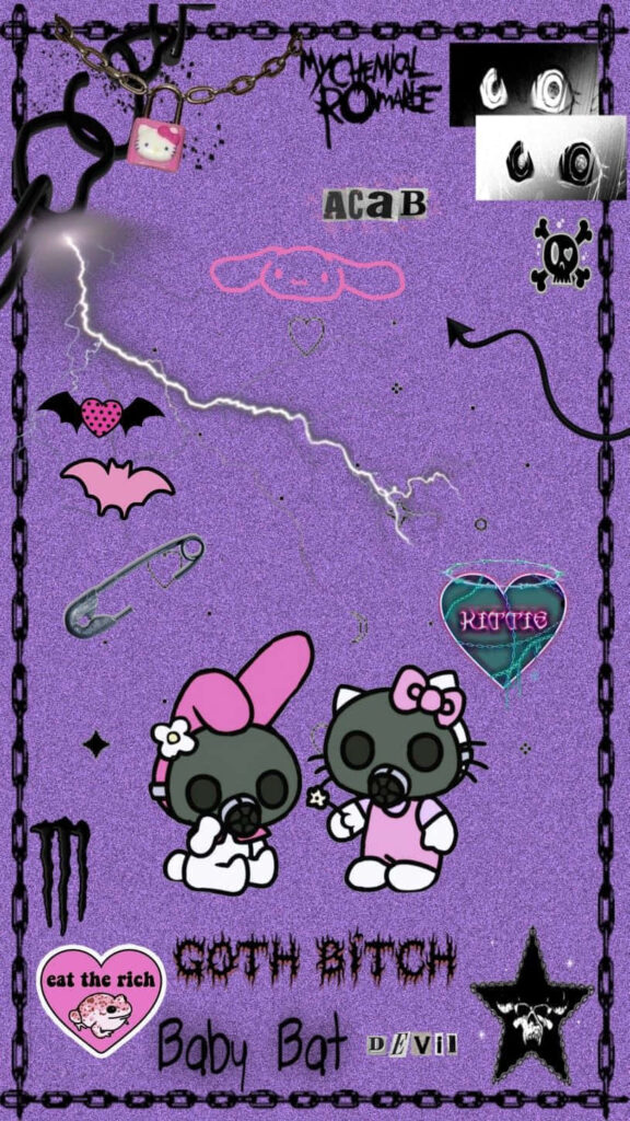 Goth Hello Kitty Wallpaper Collage - Punk & Gothic Design