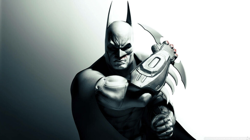 The Dark Knight: Unleashing His Armored Gauntlets in a Monochromatic Rage - Epic Batman 4k Background Photo Wallpaper