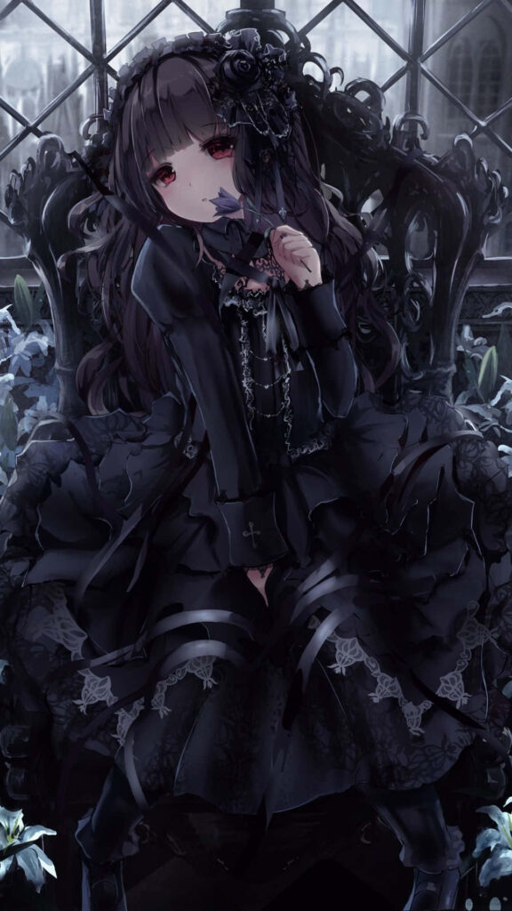 Gothic Anime Character Wallpaper: Dark Elegance for iPhone