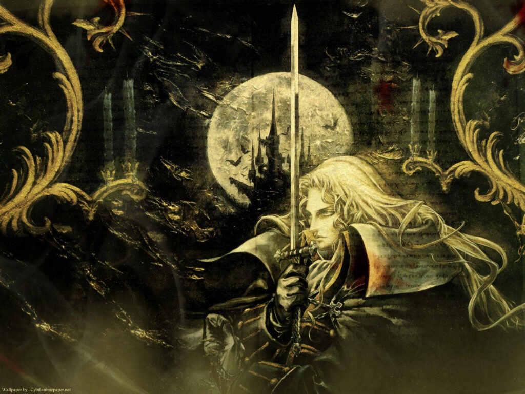 “Gothic Castlevania Wallpaper: Dark Emblem & Moonlit Castle Scene”