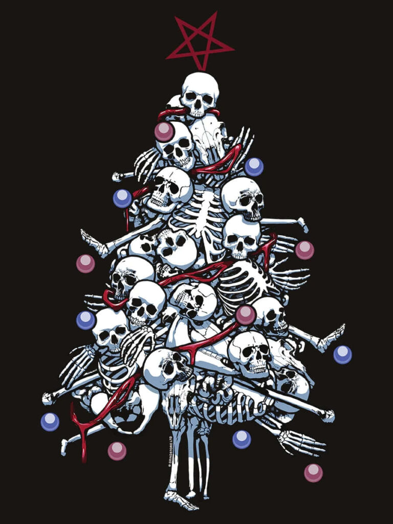 Gothic Skeleton Christmas Tree Wallpaper with Pentagram Accent
