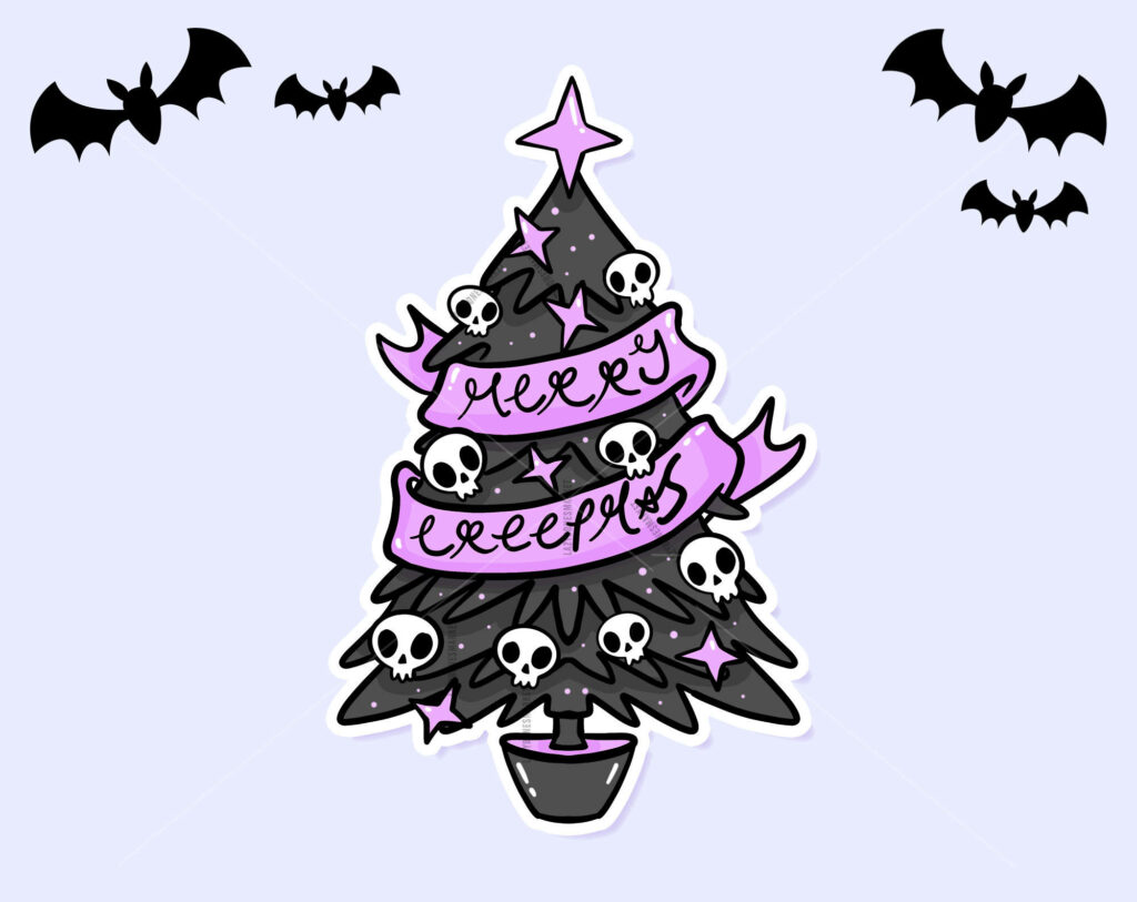 Gothic Christmas Wallpaper: Dark Tree, Skull Ornaments & Bats