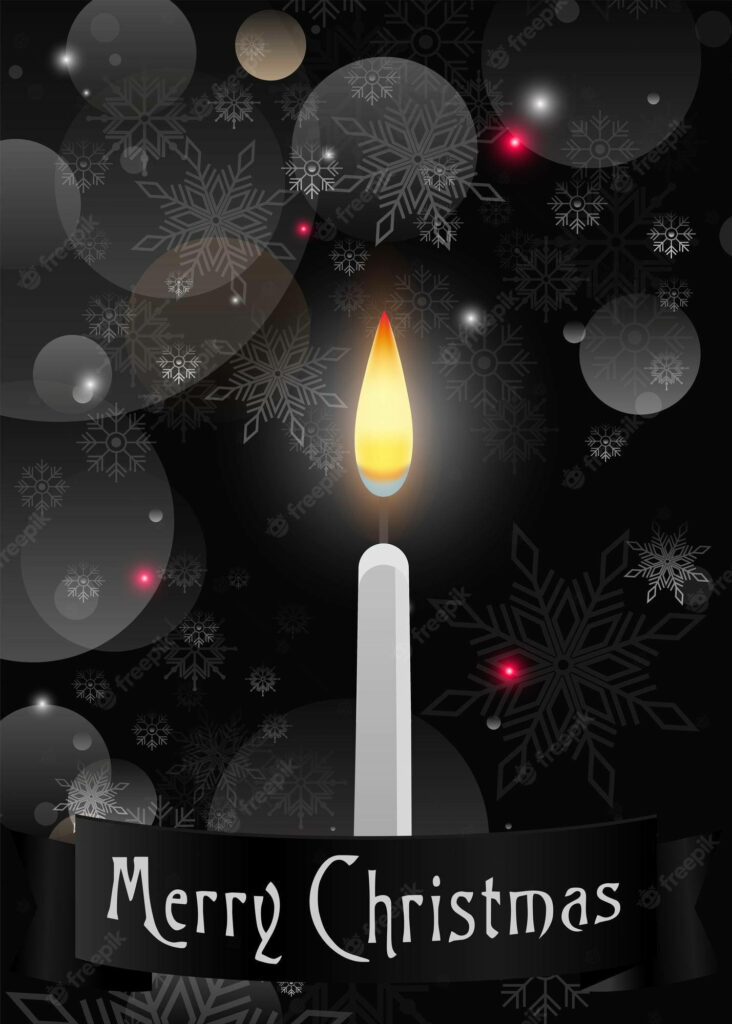 Dark Christmas Wallpaper: Glowing Candle & Festive Snowflakes
