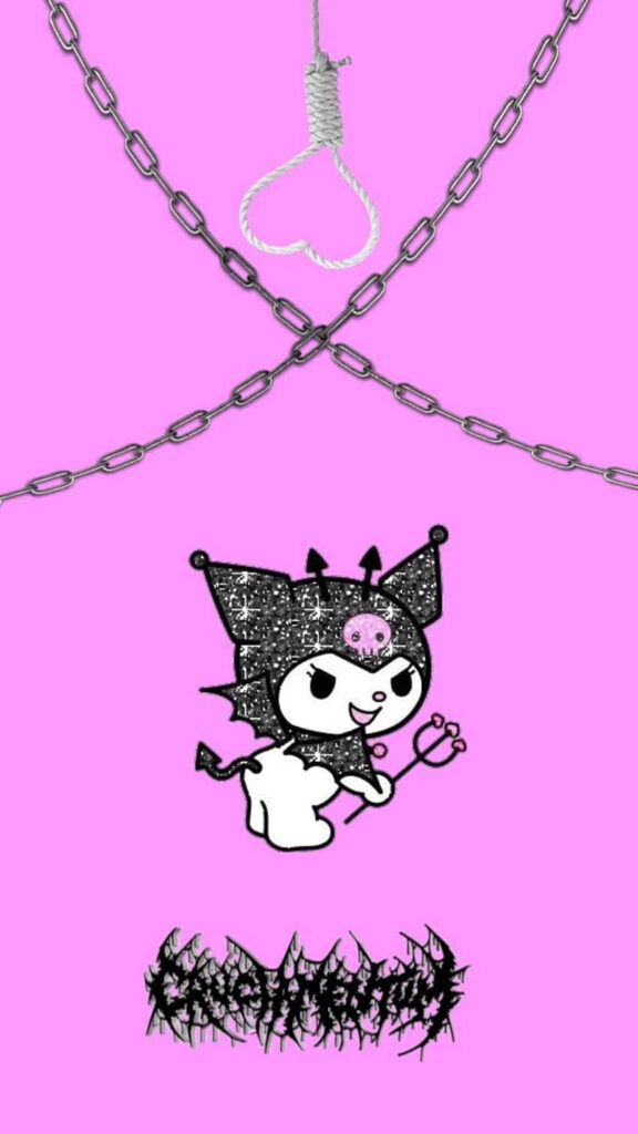 Gothic Cute Character Wallpaper: Dark Style on Soft Pink Background