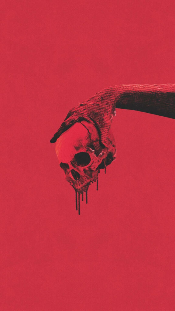 Gripping Macabre Passion: An Eerie Encounter with a Bloody Skull in a Mysterious Setting Wallpaper